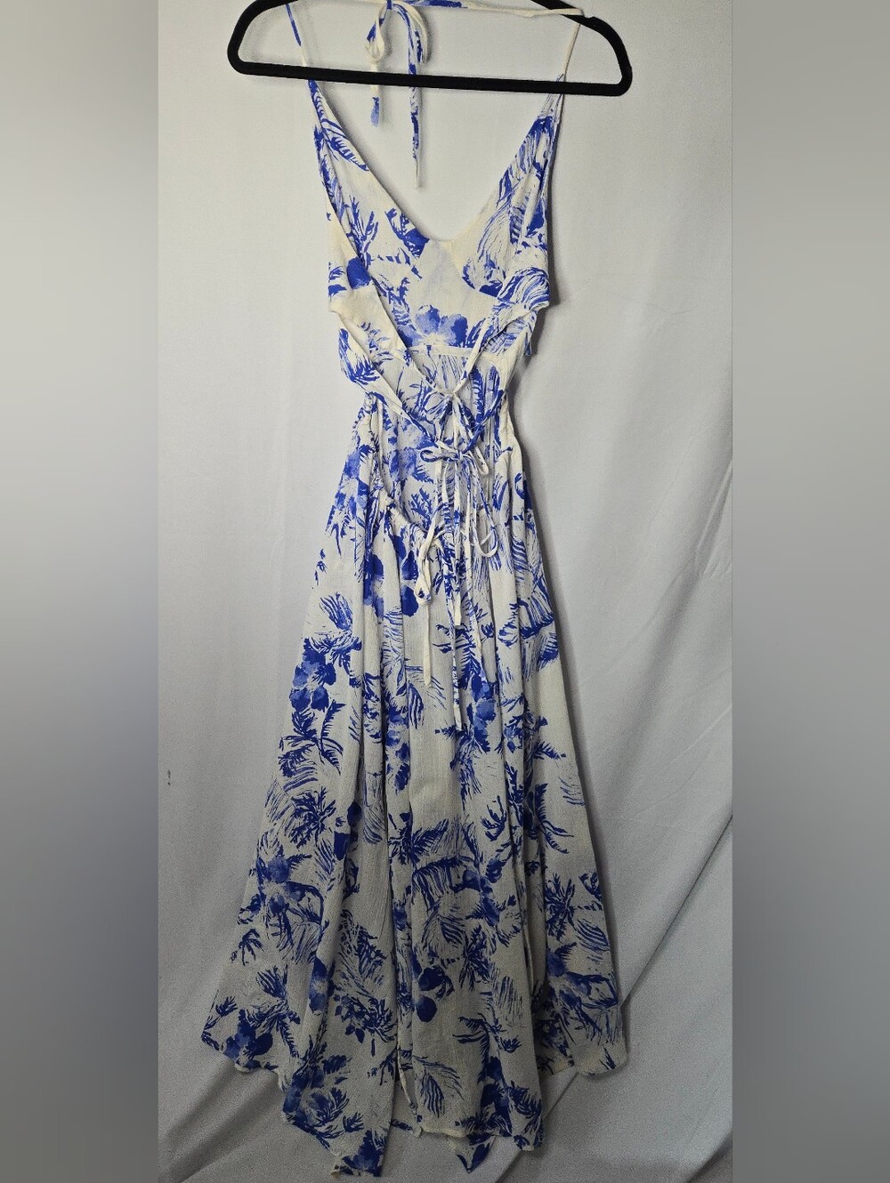 Free People Lille Printed Blue White Botanical Floral Halter Maxi Dress XS - Picture 5 of 11